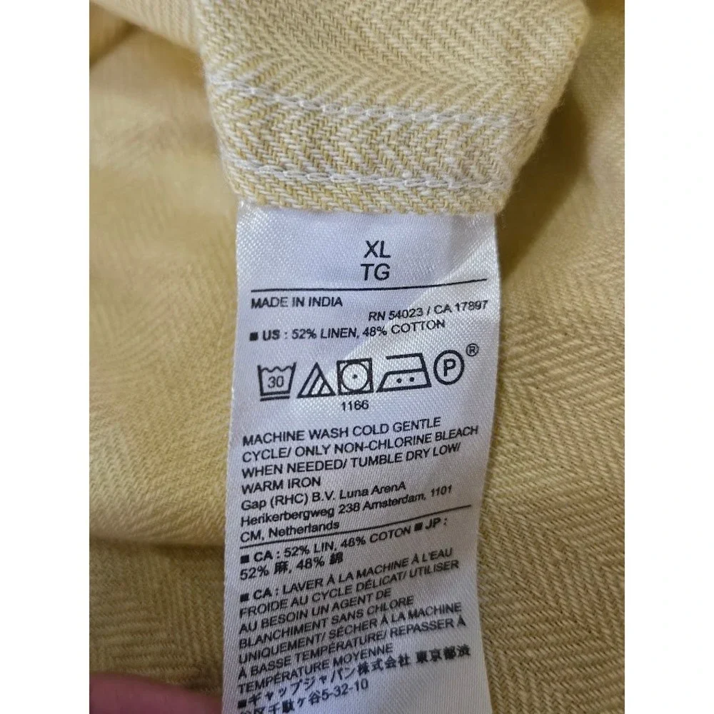 Banana Republic Slim Fit Linen Cotton Shirt Men XL Yellow Short Sleeve Button Up